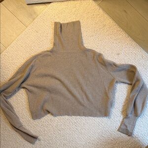 Reformation Cropped Ribbed Turtleneck Sweater in Taupe